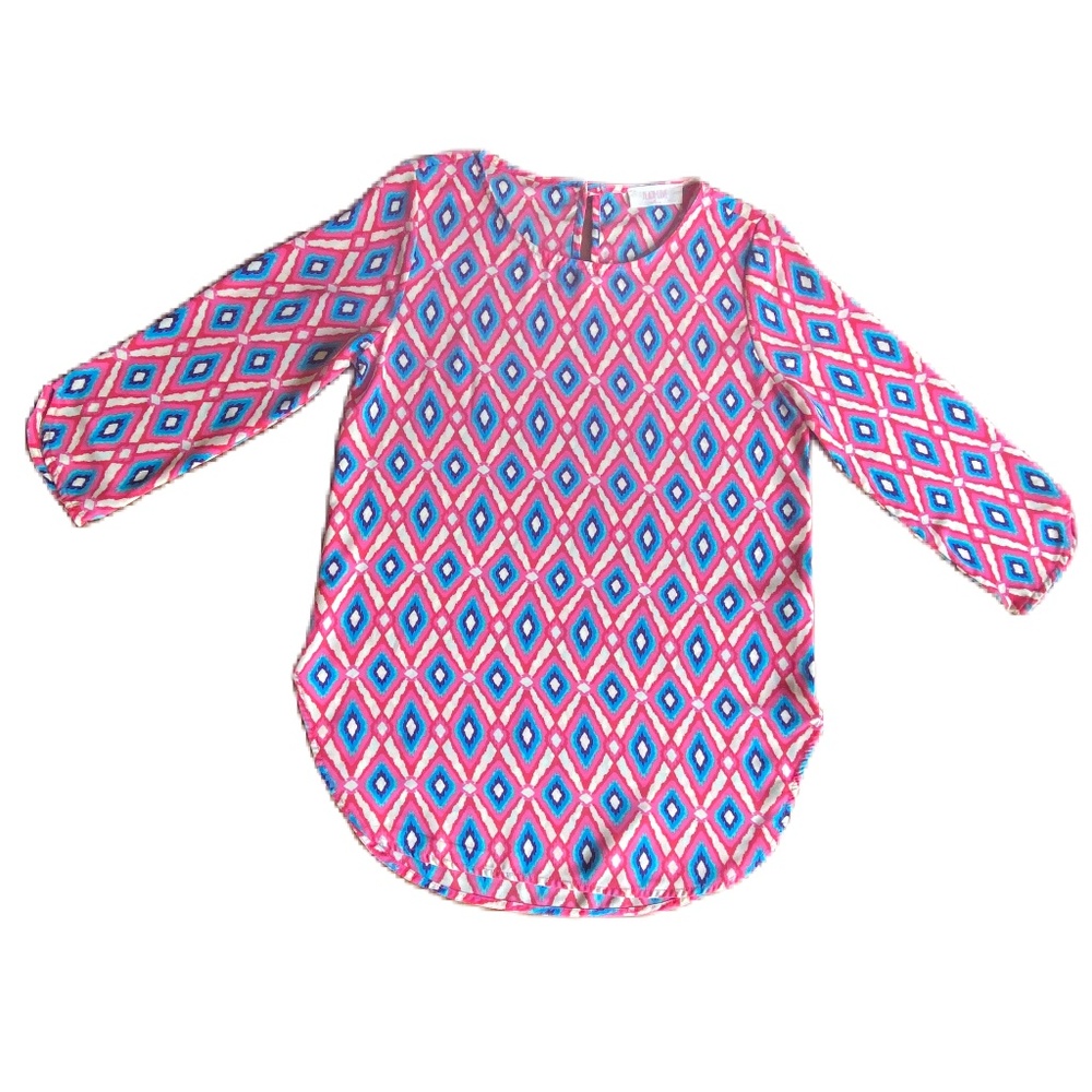 Peach Love California tunic top pink blue diamond pattern Small - Picture 3 of 16